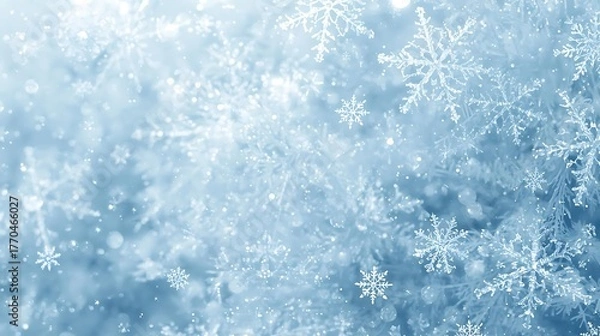 Obraz Close Up of Delicate Snowflakes Falling Gently in a Winter Wonderland Creating a Soft Blurred Background with Bokeh Effects