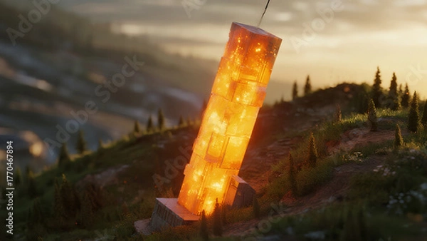 Obraz Angled aerial image during golden hour, glowing columns