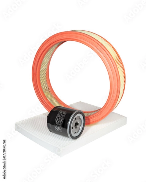Fototapeta Car air filters and oil filter