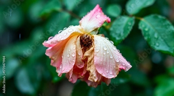 Fototapeta 비에 젖은 분홍색 꽃봉우리