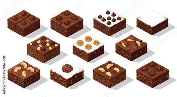 Fototapeta Delicious assorted brownies with nuts and chocolate chips, a tempting treat for any occasion