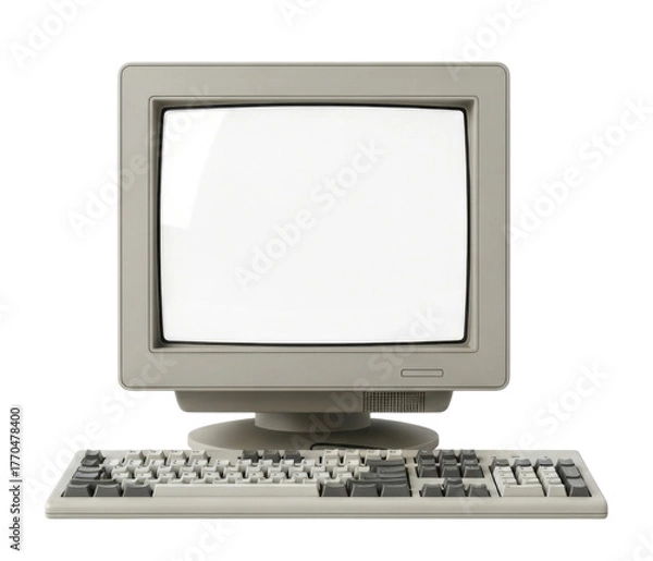 Fototapeta Vintage computer monitor and keyboard transparent background cutout png