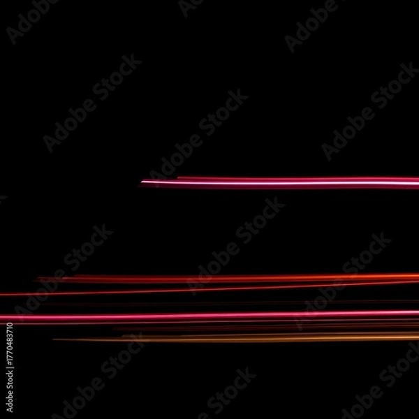 Fototapeta Abstract Light Trails in Neon Pink Red and Orange on Black Background
