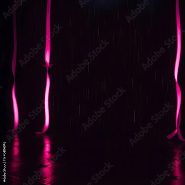 Fototapeta Neon Pink Light Streaks on Dark Background with Water Reflection