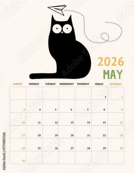 Obraz Playful Black Cat Calendar 2026 – May Page