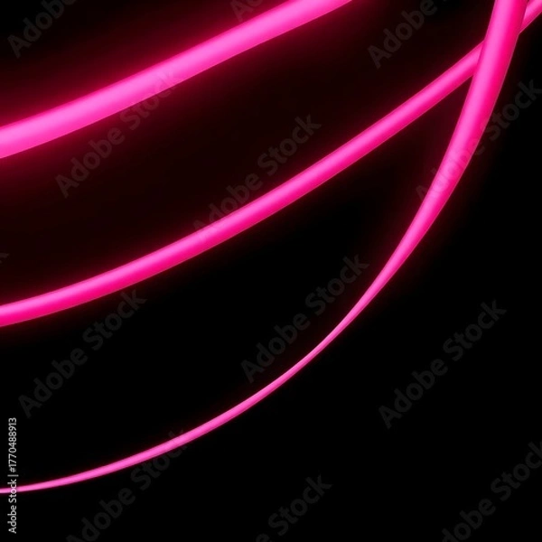 Obraz Bright Pink Neon Light Tubes on Black Background Modern Artistic Design