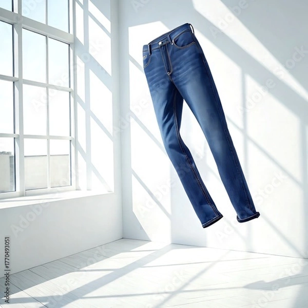 Fototapeta Dynamic Floating Denim Jeans Mockup – Modern Apparel Render