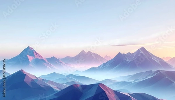 Fototapeta Serene Mountain Range Landscape with Fog and Pastel Colors.