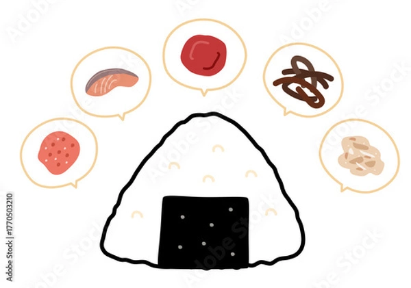 Fototapeta おにぎりと色んな具のイラスト
