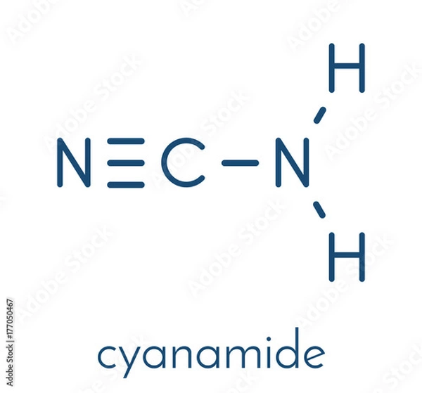 Fototapeta Cyanamide molecule. Used in agriculture and chemical synthesis. Skeletal formula.