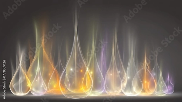 Obraz Abstract Glowing Teardrop Shapes on Dark Background.