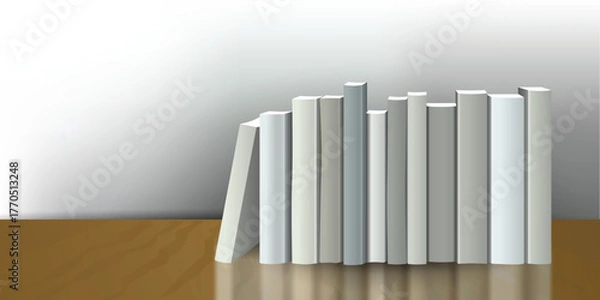 Obraz Book shelf. Realistic 3D Vector illustration. White, grey design. Bookstore indoor.