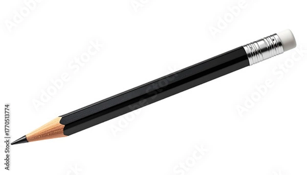 Fototapeta Realistic Black Wooden Pencil with Sharp Graphite Tip Isolated on Transparent Background