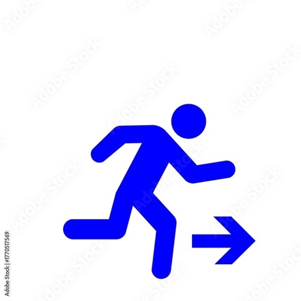 Fototapeta 右方向へ走る人のピクトグラム（青）