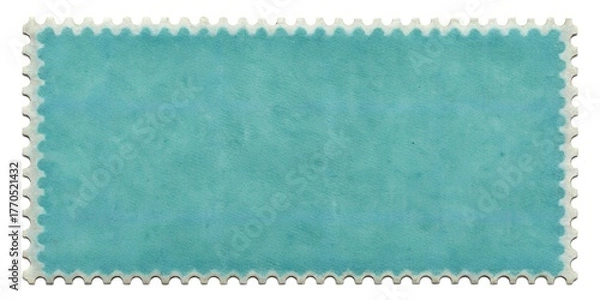 Fototapeta Blank teal postage stamp with perforated edges isolated on white background