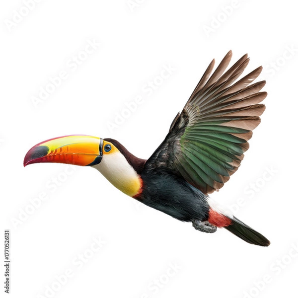 Obraz Toucan bird flying png wildlife png tropical png bird png wings png beak png nature png flight png exotic png avian png transparent background image