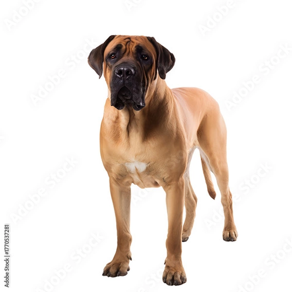 Fototapeta Boerboel dog photographed from the front on a seamless white background