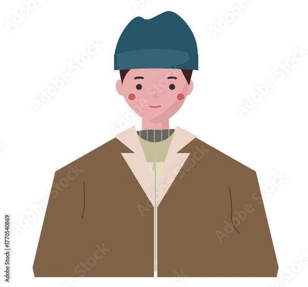 Obraz 笑顔の冬服を着た男性。ダッフルコートを羽織る男性。温かい服。ベクターイラスト