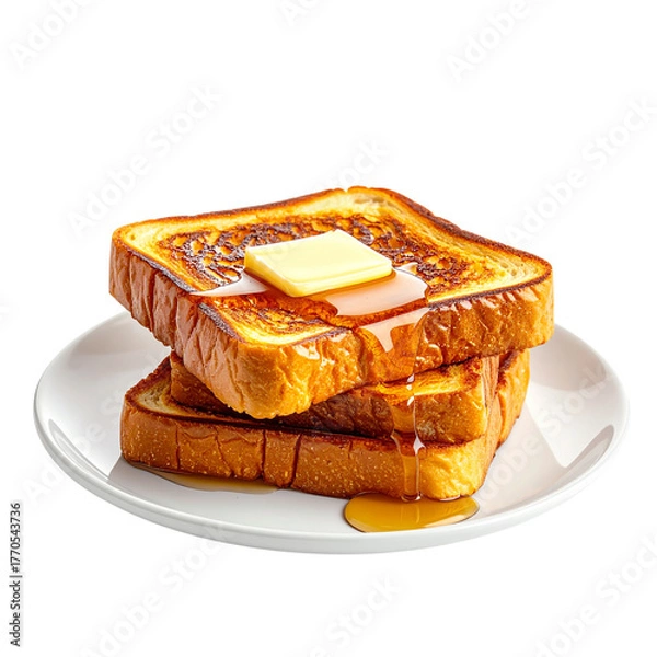 Fototapeta Golden Toast with Butter and Honey White Plate