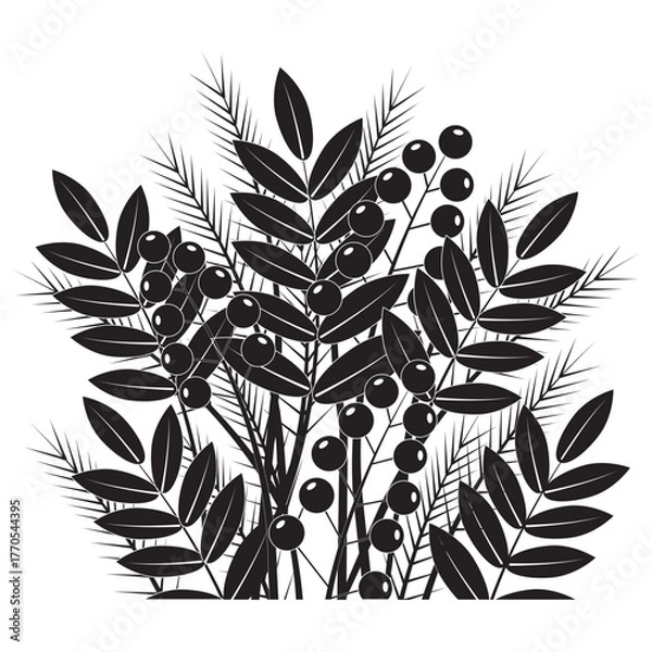 Fototapeta Christmas bouquet of Christmas tree branches and berries. It is suitable for making Christmas greeting cards and New Year's invitations