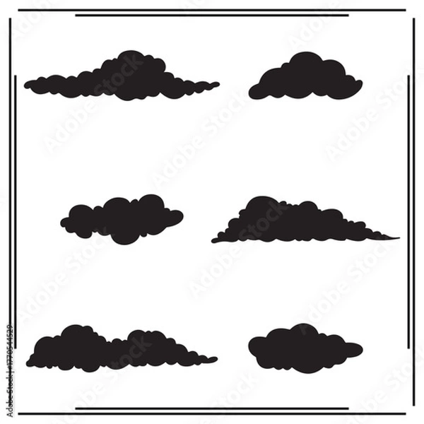 Fototapeta Set of Black Silhouetted Clouds - Various Cloud Shapes and Sizes - Vector Icons for Weather, Sky, and Nature Designs