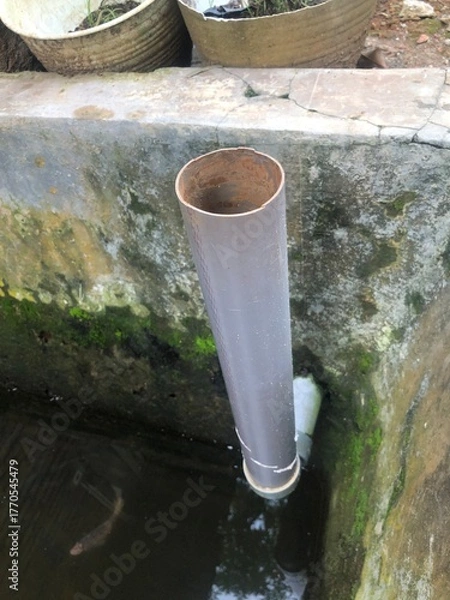 Fototapeta Fish pond drain pipe