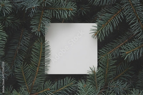 Obraz Blank card surrounded by dark evergreen branches