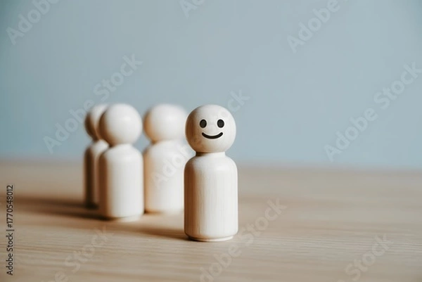 Obraz Wooden figures in a line one smiling