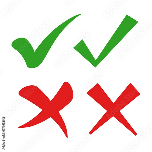 Obraz check mark and cross symbols in flat styles