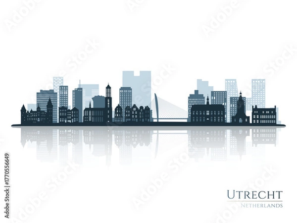 Fototapeta Utrecht skyline silhouette with reflection. Landscape Utrecht, Netherlands. Vector illustration.