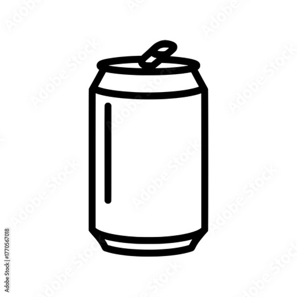 Fototapeta Simple black line art icon of an open aluminum beverage can for a soda