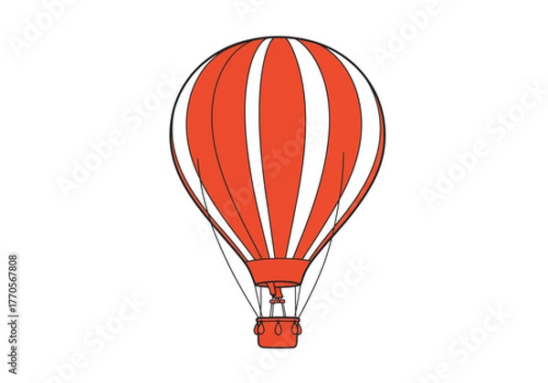 Fototapeta Red  white striped hot air balloon basket attached with lines