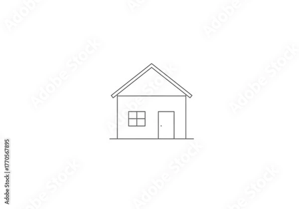 Fototapeta Simplistic line drawing of a house with a window door and gable roof