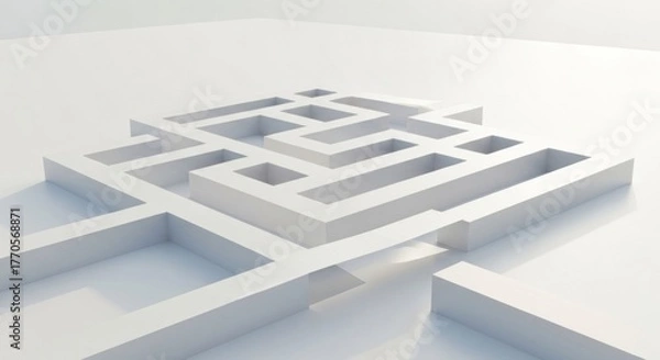 Fototapeta Bright white maze perspective; clean, abstract geometric form on a light surface