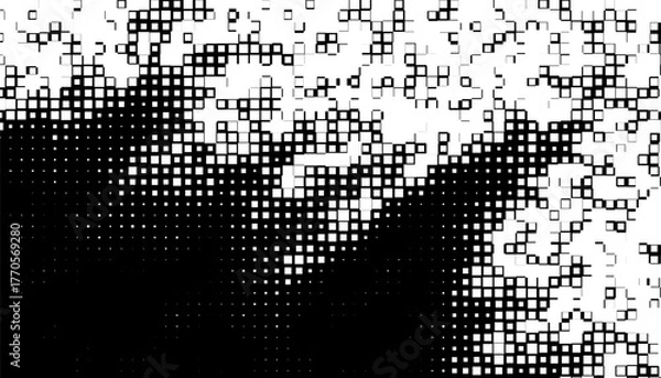 Fototapeta Black and white abstract transition pattern with halftone pixel effect. Gradation and transform effect for sporty background and design element. Vector Format Illustration 