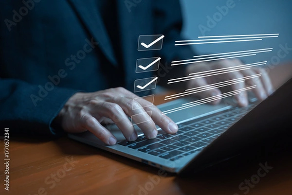 Fototapeta Modern business checklist for data analysis and quality improvement.