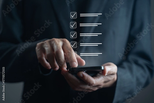 Fototapeta Modern business checklist for data analysis and quality improvement.