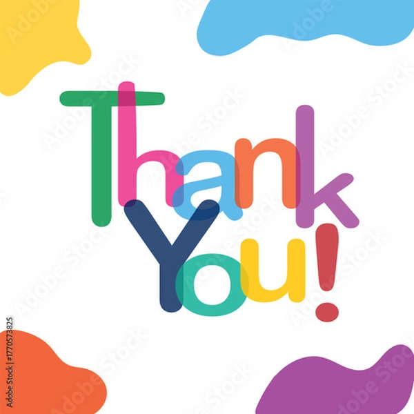 Obraz Art & IllBright colorful thank you typography design, playful overlapping letters with modern abstract shapes, cheerful appreciation greeting card illustration, fun vector art for social mediustration