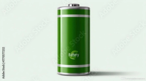 Obraz Green Battery with Silver Stripes Representing Eco-Friendly Energy Alternatives and Sustainable Power Solutions