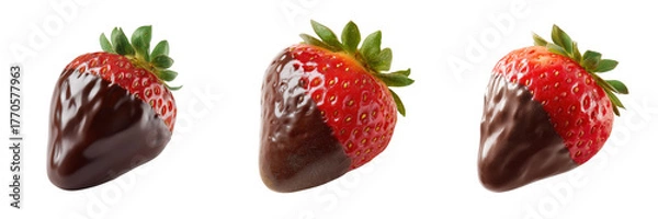 Fototapeta Set of Delicious chocolate dipped strawberries arranged. isolated on a transparent background.