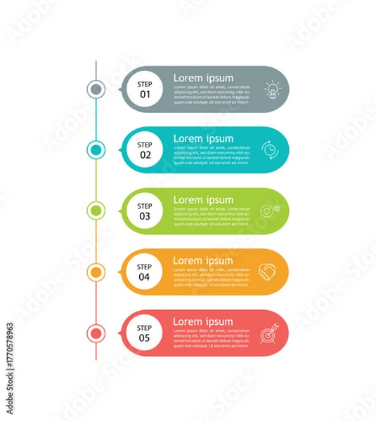 Fototapeta Infographic timeline with five steps and icons