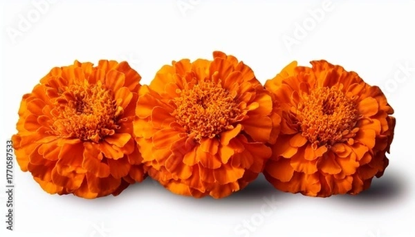 Fototapeta A Bunch Of Orange Marigold Flowers Are Arranged In A Row Isolated On Transparent Background Day Of The Dead Dia De Los Muertos Design
