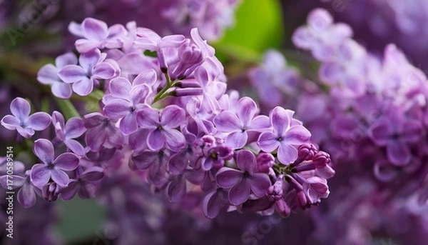 Fototapeta Close Up Of Semi Double Purple Lilac Flowers In Half Bloom Syringa Vulgaris