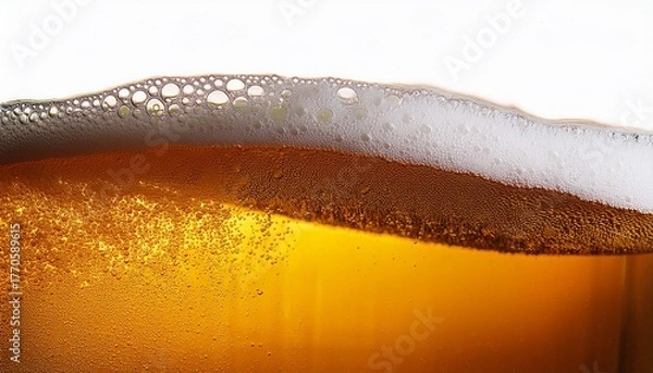 Fototapeta Beer Close Up With Wavy Foam Alcohol Free Brew Detail Undulating Froth Bubbly Beverage Refreshment Zero Proof Drink Golden Liquid Foamy Top Macro Thirst Quenching Cool
