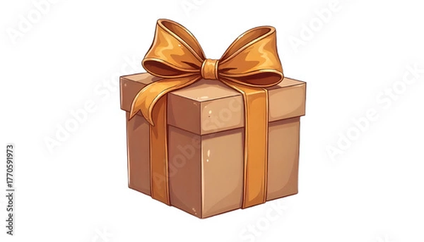 Fototapeta "Brown gift box with a neat bow, isolated on a transparent background."