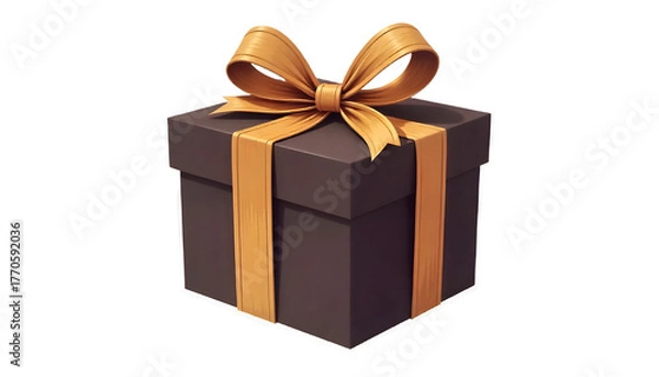 Fototapeta "Brown gift box with a neat bow, isolated on a transparent background."