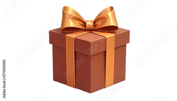 Fototapeta "Brown gift box with a neat bow, isolated on a transparent background."