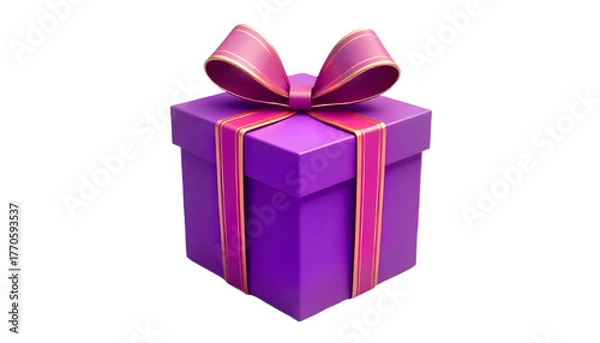 Obraz "Purple gift box with ribbon bow, isolated on a transparent background."