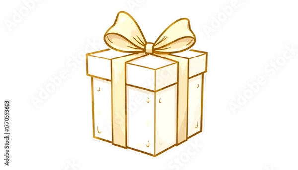Obraz "Golden outline style gift box with bow, isolated on a transparent background."
