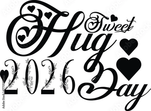Fototapeta Sweet hug day 2026 design isolated on white background for celebration